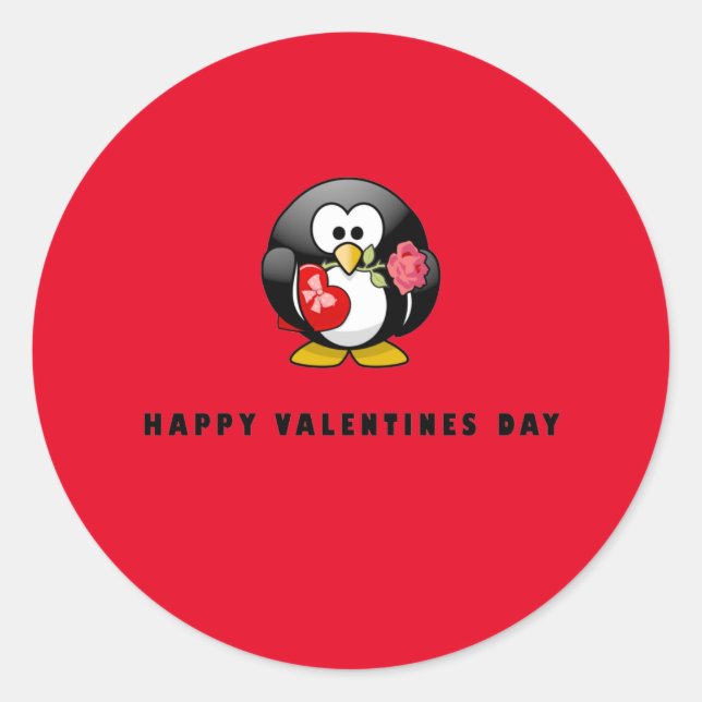 Cute Happy Valentines Day Penguin Bird Classic Round Sticker (Front)