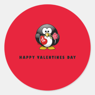 Cute Happy Valentines Day Penguin Bird Classic Round Sticker
