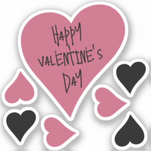 Cute "Happy Valentines Day" Pink and Black Hearts