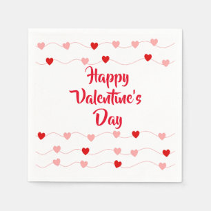 Cute Happy Valentines Day Pink Red String Hearts Napkin