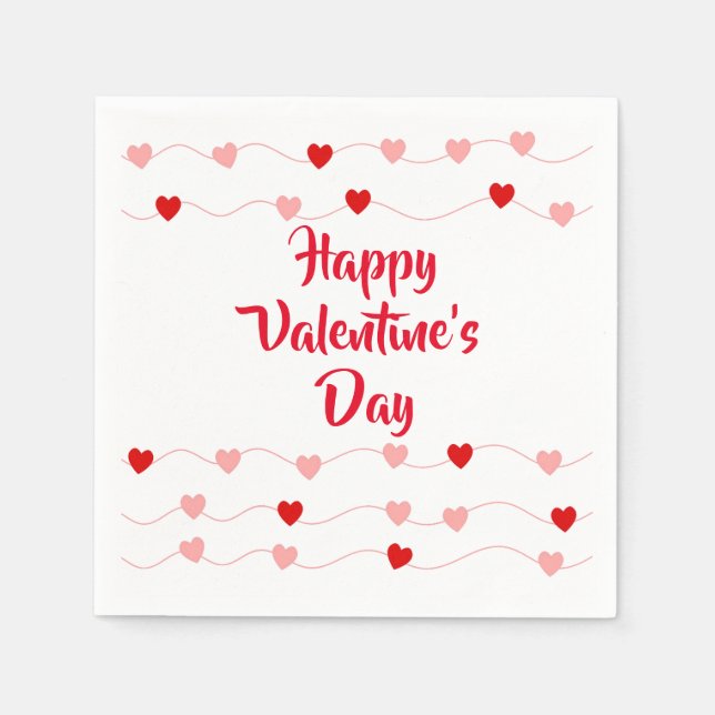 Cute Happy Valentines Day Pink Red String Hearts Napkin (Front)