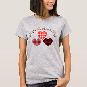 Cute Happy Valentine's Day  Plaid Heart T-Shirt