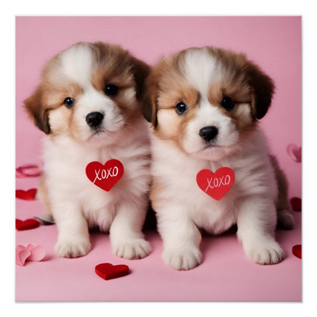 Cute Happy Valentine's Day Puppies  Poster (Front)