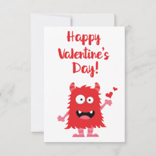 Cute Happy Valentine's Day Red Cartoon Monster Card