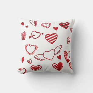 Cute Happy Valentine's Day Red Heart on White Cushion