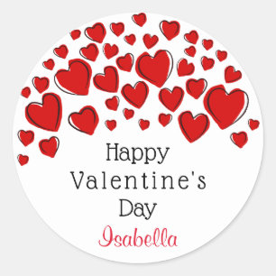 Cute Happy Valentine's Day Red Hearts Personalised Classic Round Sticker