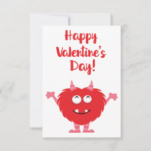 Cute Happy Valentine's Day Red Monster Valentine Card