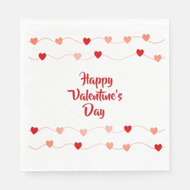 Cute Happy Valentines Day Red Pink String Hearts Napkin (Front)