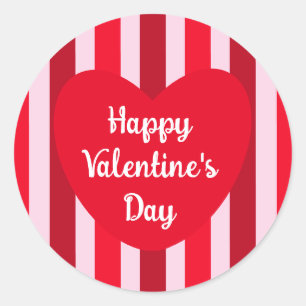Cute Happy Valentine's Day Red Striped Simple Classic Round Sticker