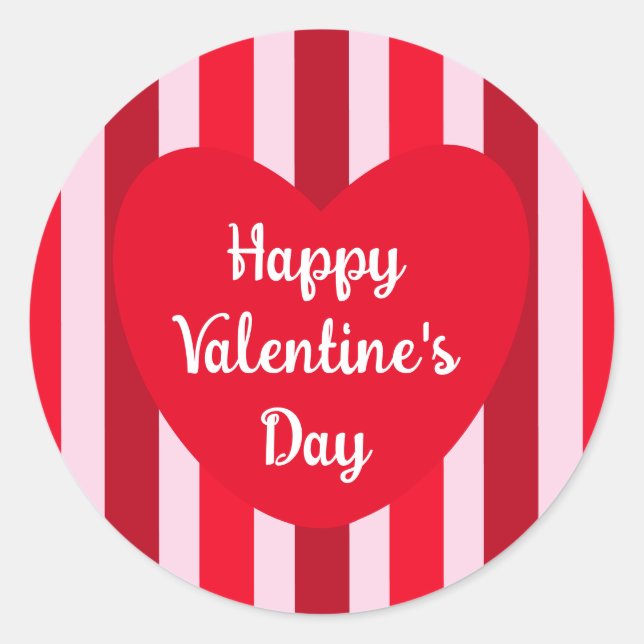 Cute Happy Valentine's Day Red Striped Simple Classic Round Sticker (Front)
