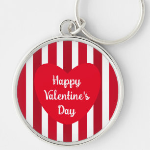 Cute Happy Valentine's Day Red Striped Simple Key Ring