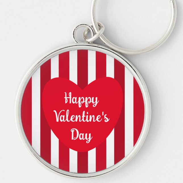 Cute Happy Valentine's Day Red Striped Simple Key Ring (Front)