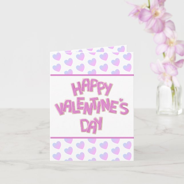 cute Happy Valentines Day spelled out in cookies Card (Orchid)
