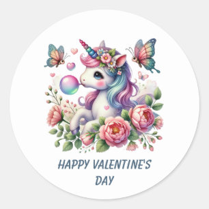 Cute Happy Valentine's Day unicorn  Classic Round Sticker