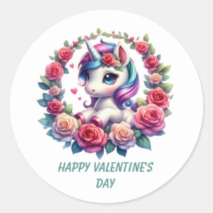 Cute Happy Valentine's Day unicorn  Classic Round Sticker