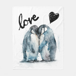 Cute Happy Valentine's Day with penguin love Fleece Blanket