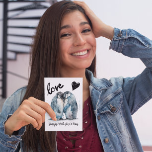Cute Happy Valentine's Day with penguin love Postcard