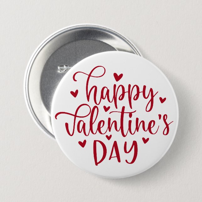Cute Happy Valentine's Day with Red Hearts 7.5 Cm Round Badge (Front & Back)