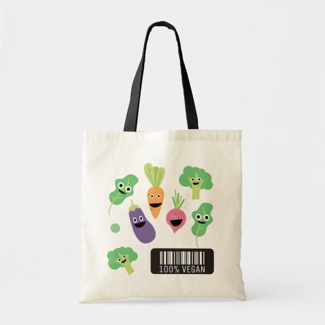Cute Happy Vegetables 100% Tote Bag (Front)