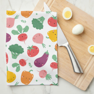Cute happy veggies tea towel