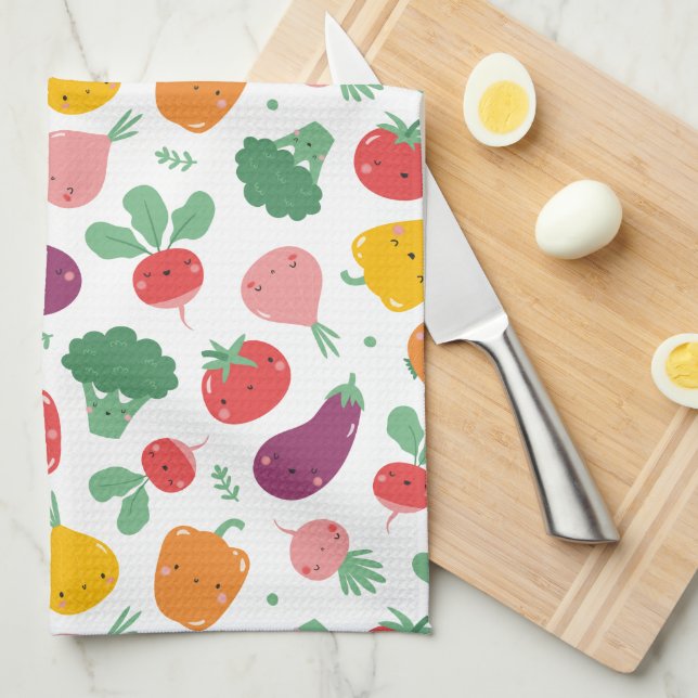Cute happy veggies tea towel (Quarter Fold)