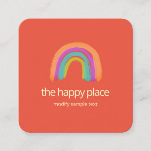 Cute Happy Watercolor Rainbow Square Business Card