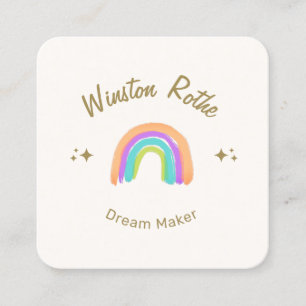 Cute Happy Watercolor Rainbow Square Business Card