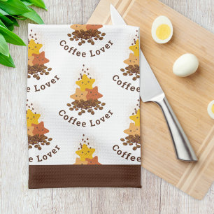 Cute Happy Watercolor Stars and Coffee Beans  Tea Towel