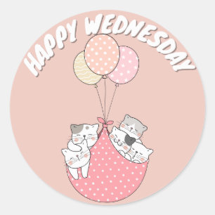 CUTE HAPPY WEDNESDAY CAT CLASSIC ROUND STICKER