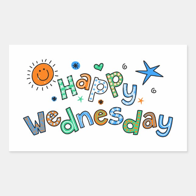 Cute Happy Wednesday Week Greeting Text Expression Rectangular Sticker (Front)