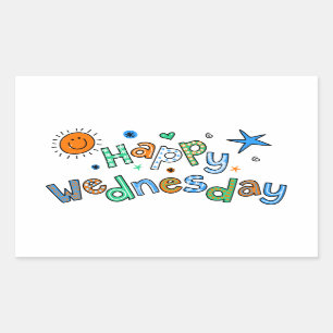 Cute Happy Wednesday Week Greeting Text Expression Rectangular Sticker