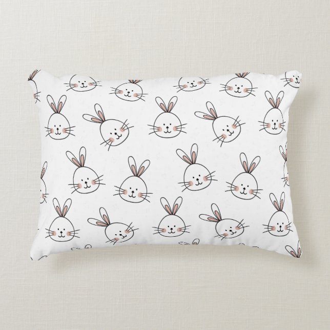 Cute Happy White Easter Bunny Decorative Cushion (Front)