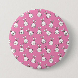 Cute Happy White Easter Bunny on Pink 7.5 Cm Round Badge