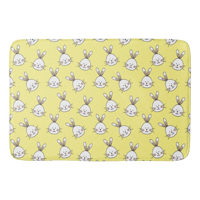 Cute Happy White Easter Bunny Pattern Bath Mat (Front)