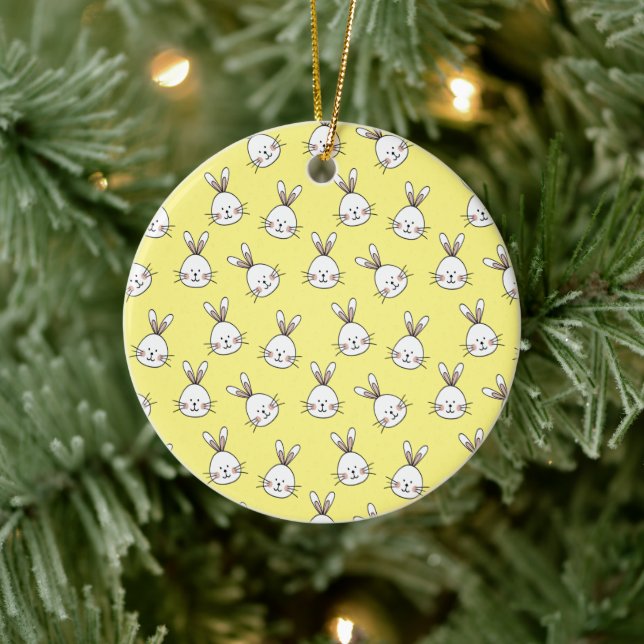 Cute Happy White Easter Bunny Pattern Ceramic Tree Decoration (Tree)