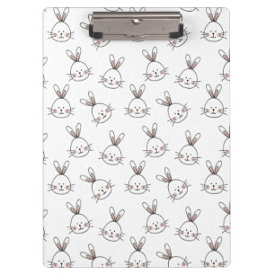 Cute Happy White Easter Bunny Pattern Clipboard