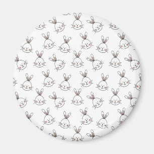 Cute Happy White Easter Bunny Pattern Magnet