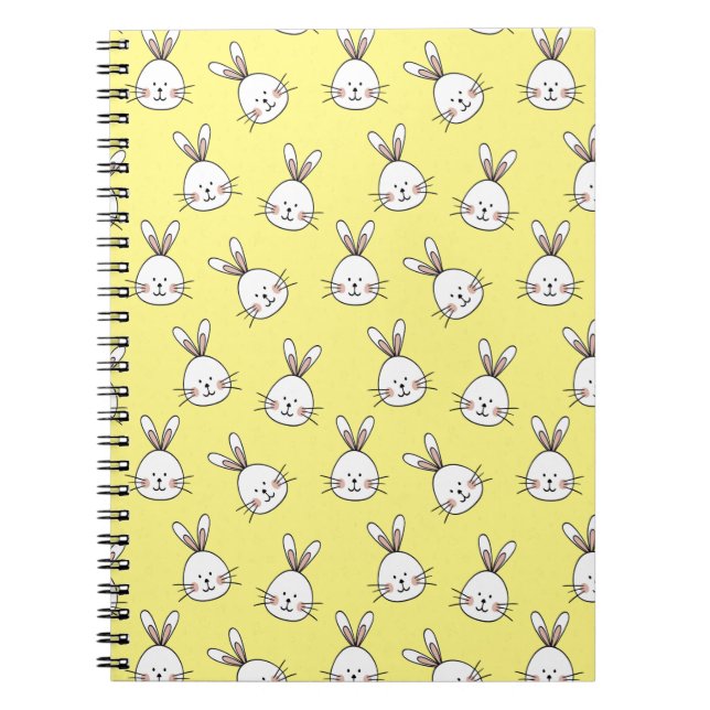 Cute Happy White Easter Bunny Pattern Notebook (Front)