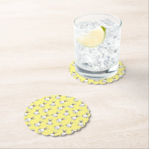 Cute Happy White Easter Bunny Pattern Paper Coaster
