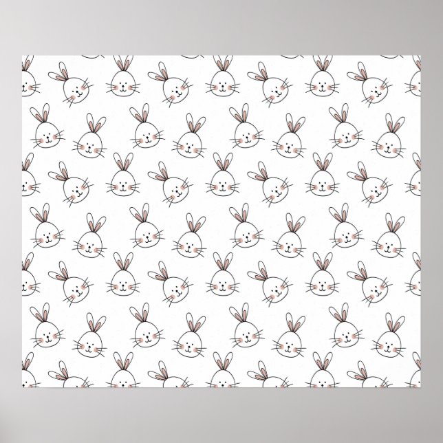 Cute Happy White Easter Bunny Pattern Poster (Front)