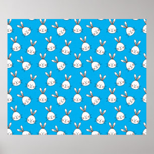 Cute Happy White Easter Bunny Pattern Poster