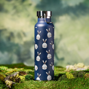 Cute Happy White Easter Bunny Pattern Water Bottle