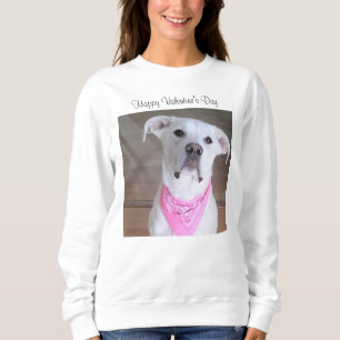 Cute Happy White Puppy Dog With Pink Scarf Pretty Sweatshirt