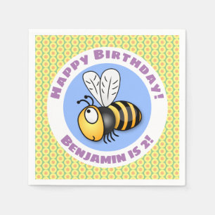 Cute happy yellow bee cartoon illustration napkin