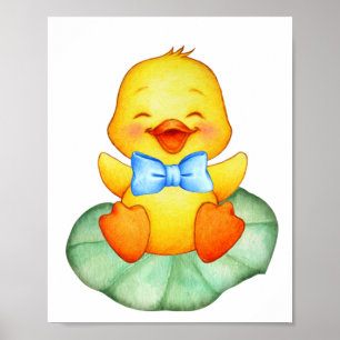 Cute happy yellow duckling  poster