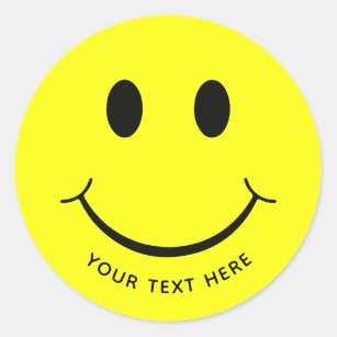 Cute Happy Yellow Face Add Text   Bottom Classic Round Sticker