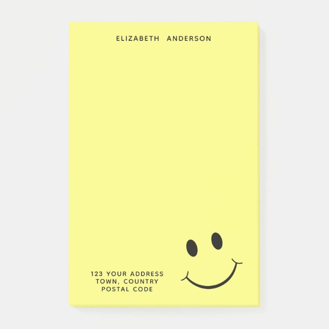 Cute Happy Yellow Face Personalised Address Post-it Notes (Front)