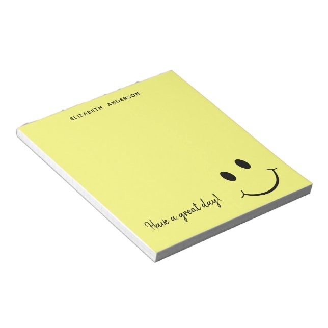 Cute Happy Yellow Face Personalised Notepad (Angled)