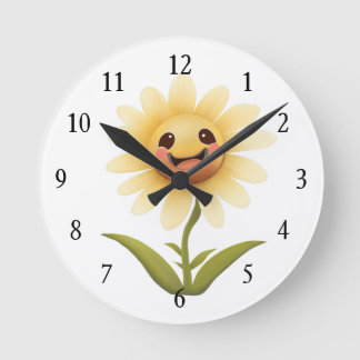 Cute Happy Yellow Flower Round Clock