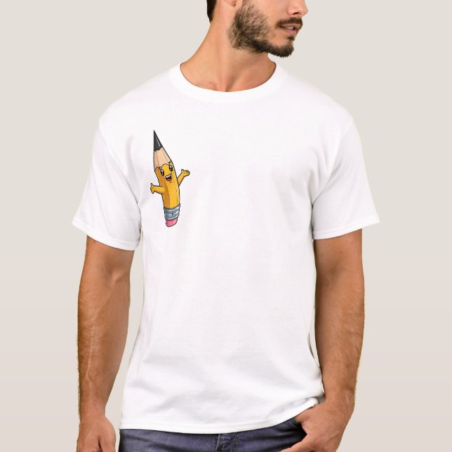 Cute Happy Yellow Pencil Character with Open Arms  T-Shirt (Front)